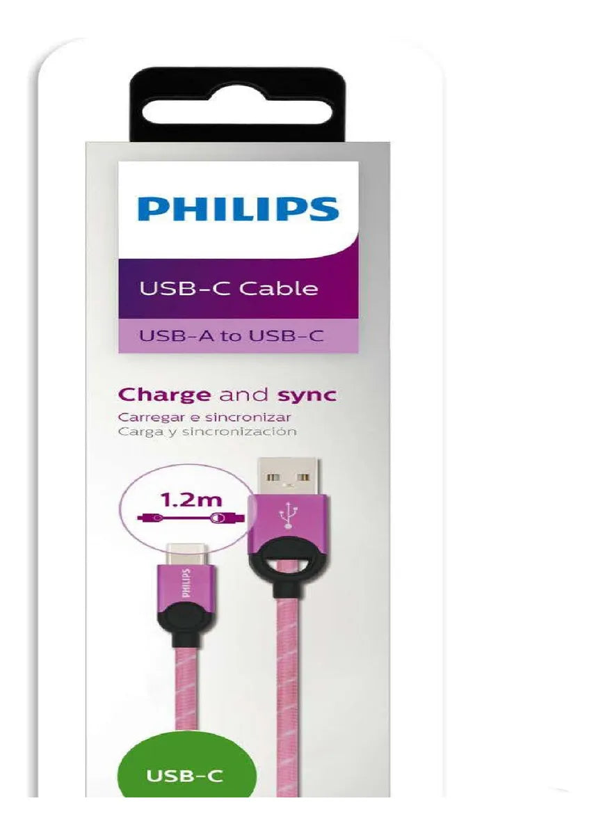 Cable de Carga Phillips USB a Tipo C - Rosado