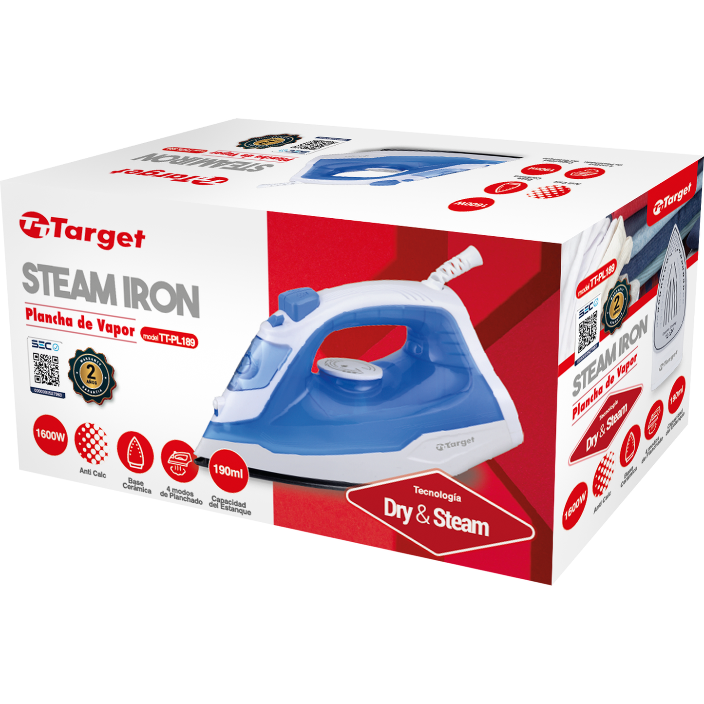 Plancha A Vapor Target Anti Sarro Cerámica TT-PL189 - 1600W